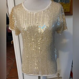 Michael Kors Tan Cotton Sequins Top Sz M